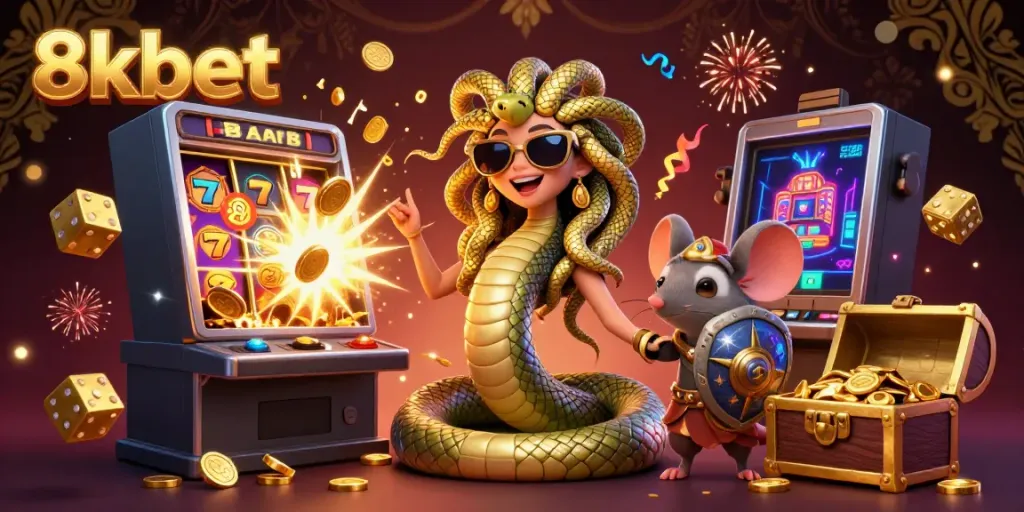 Experience the thrilling casino atmosphere with the 8xbet slot machine and engaging characters.