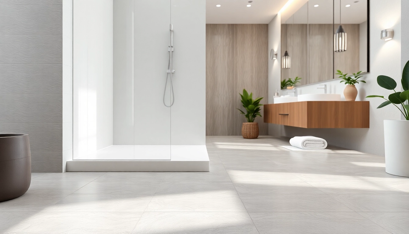 Showcase of a stylish shower base shower in a modern bathroom with elegant fixtures.