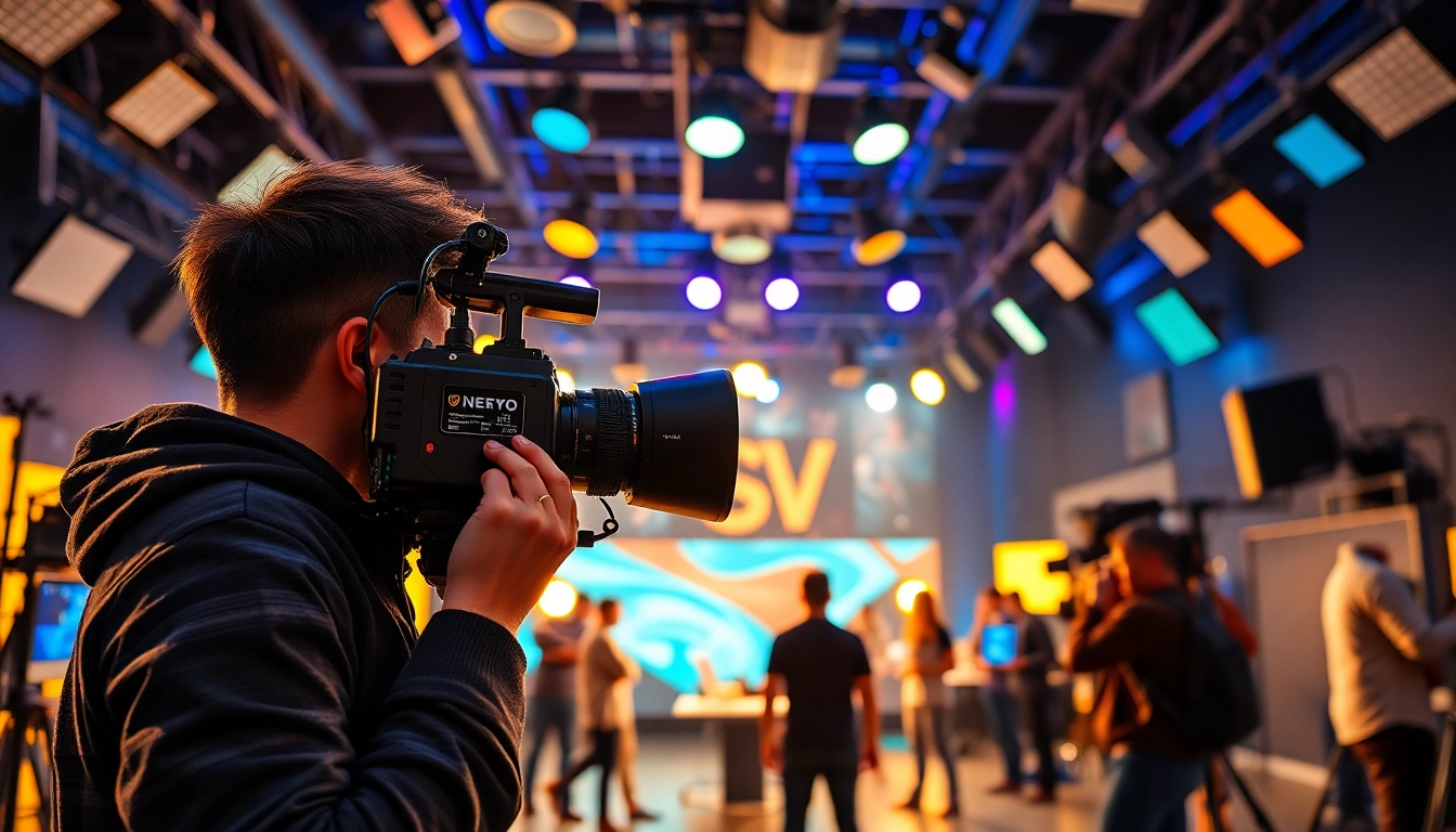 Engage your audience with high-quality video production showcasing a dynamic film set.