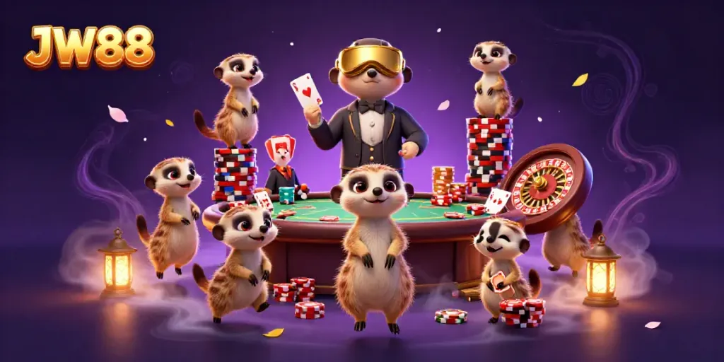 Join the fun at JW88 with meerkats running the ultimate casino operations, packed with rich gaming elements.