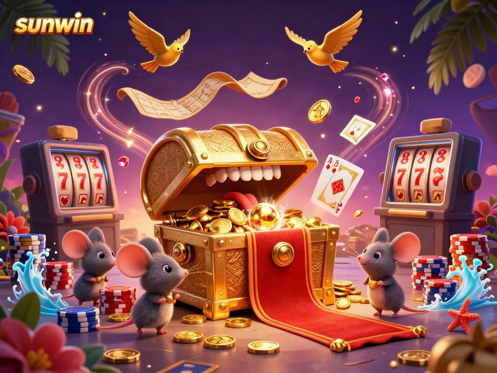 Engage with the exciting Sunwin treasure chest as it attracts adventurous mice with shimmering riches.