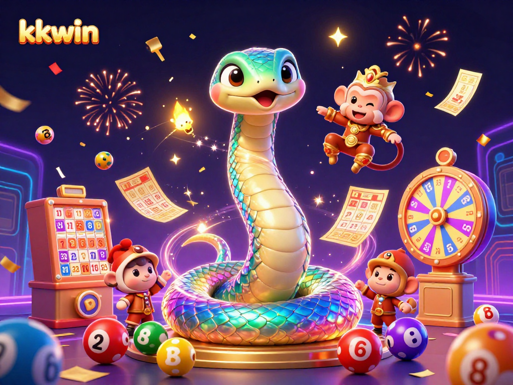 Engage with kkwin’s thrilling world of entertainment featuring a vibrant snake and monkey king.