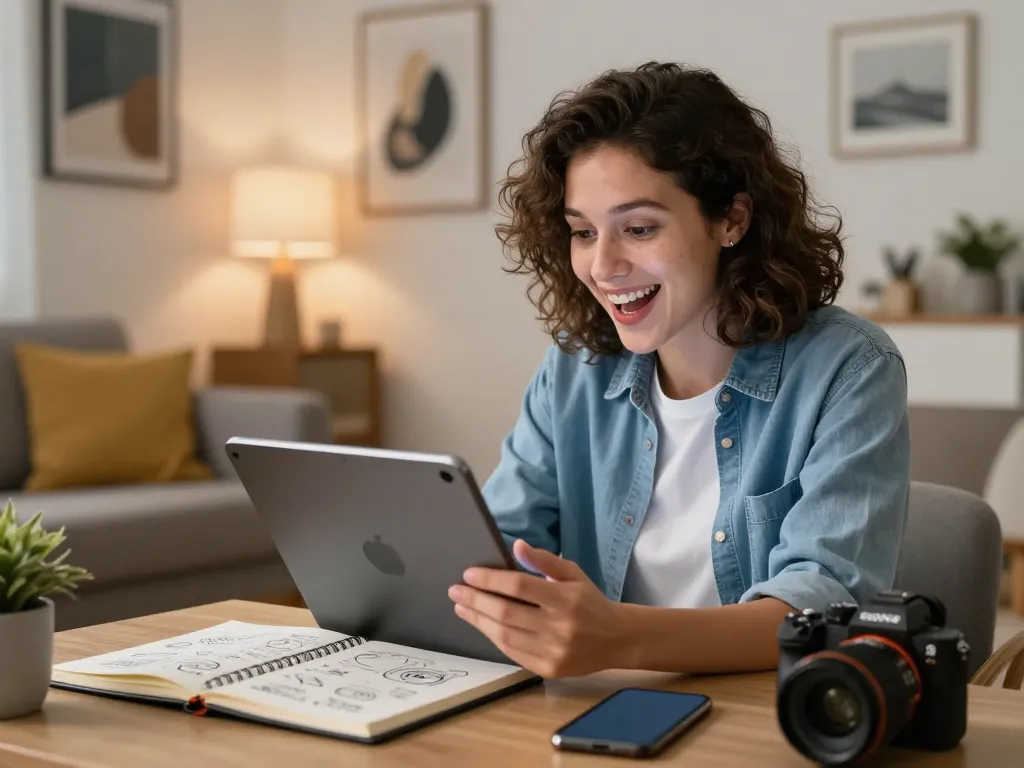 Engaging with nsfw chat ai on a tablet in a stylish living room.