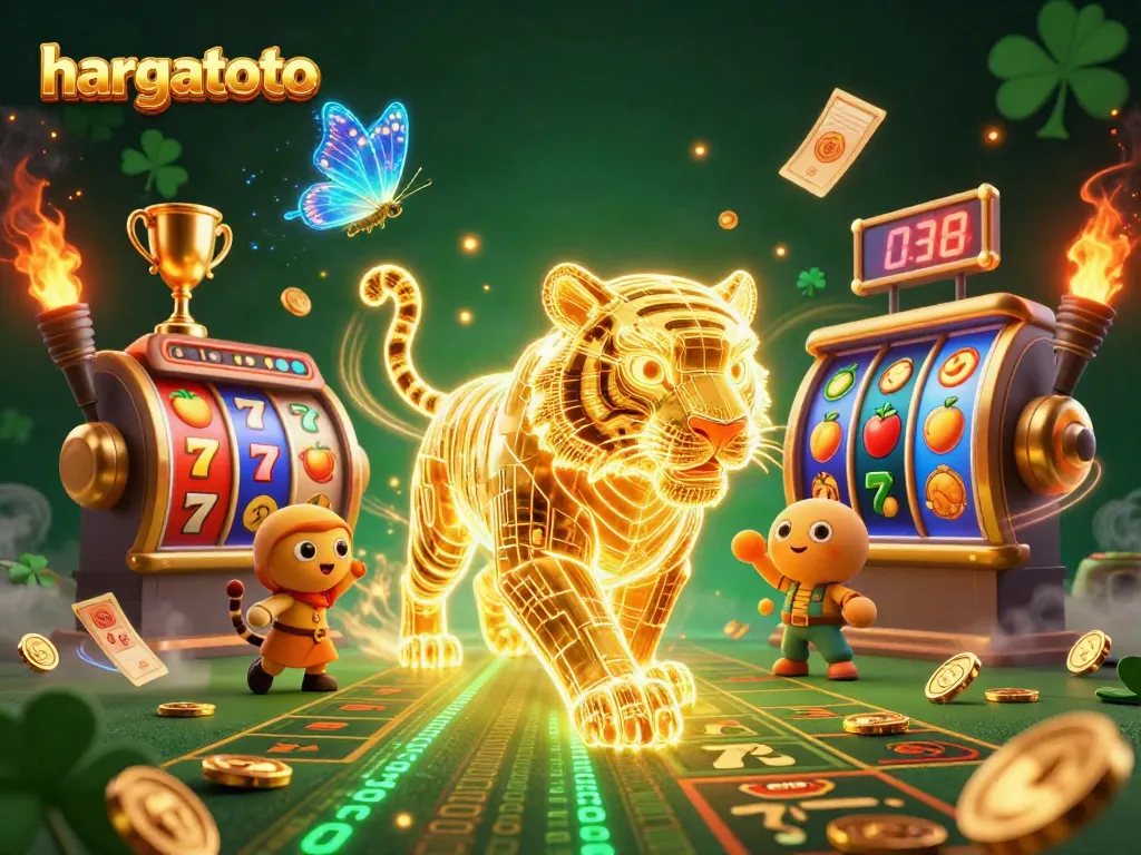 Engage with hargatoto's vibrant gaming world, featuring a golden tiger and dynamic slot elements.