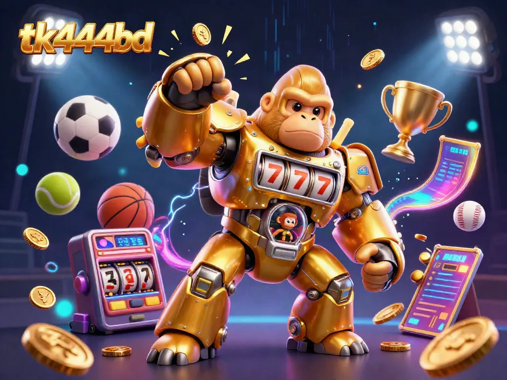Engage in thrilling gameplay with tk444bd's dynamic 3D golden gorilla mech and interactive sports elements.