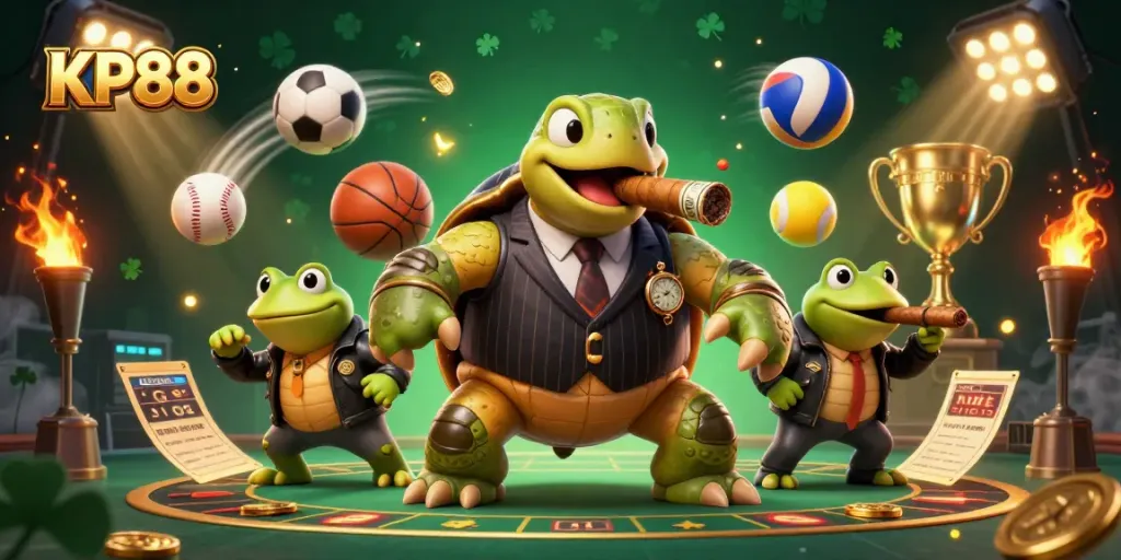 Experience KP88's dynamic casino scene with characters and vibrant gaming elements.