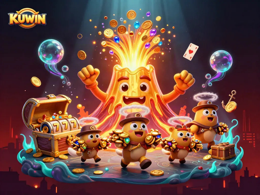Join the thrilling world of KUWIN with vibrant treasures erupting in this dazzling casino scene!