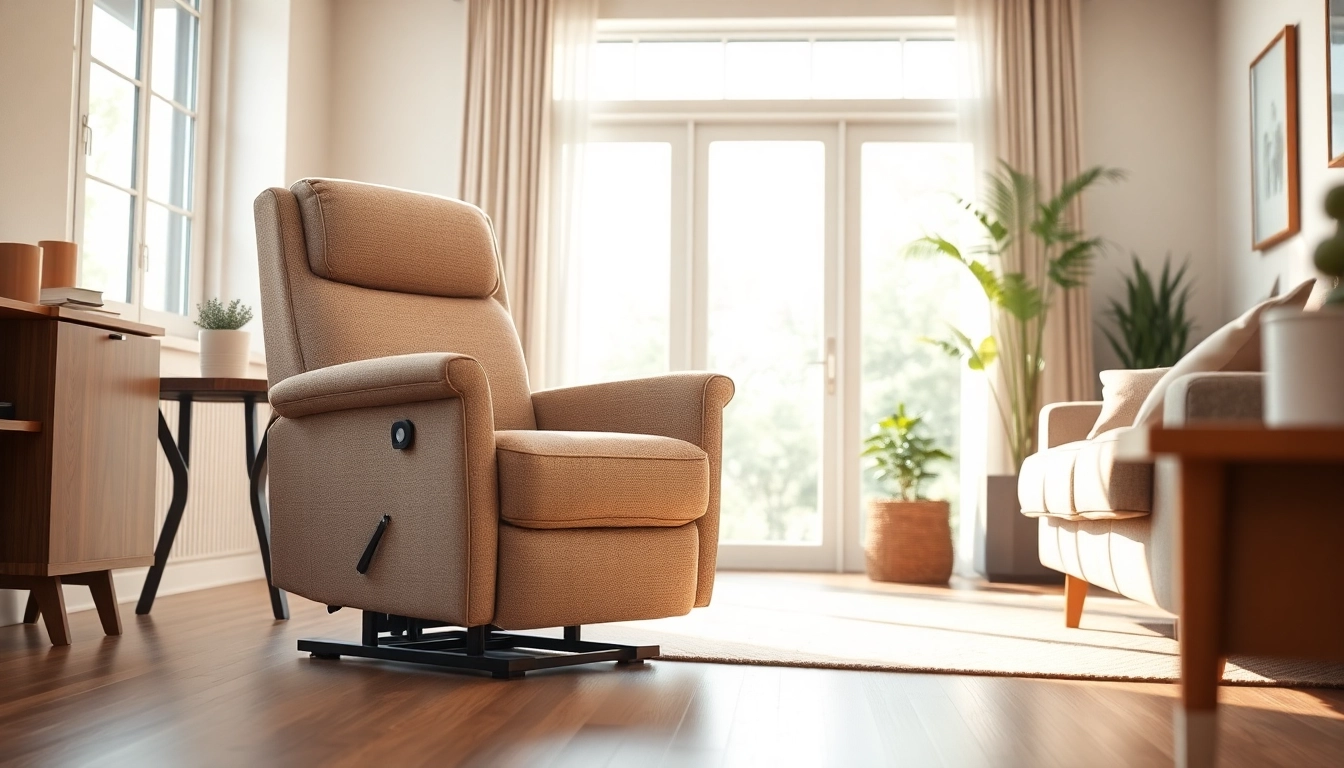 Comfortable power lift chair in a cozy living room with natural light and warm decor.