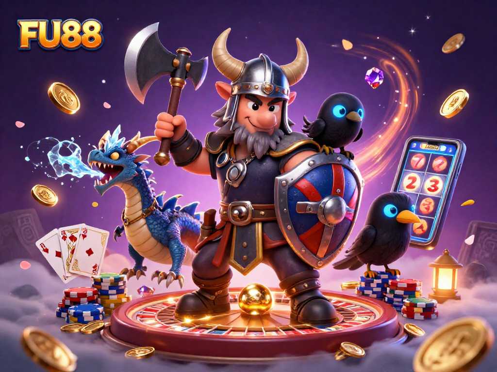 Spin and win at FU88 with Viking warriors, dragons, and dazzling casino elements!