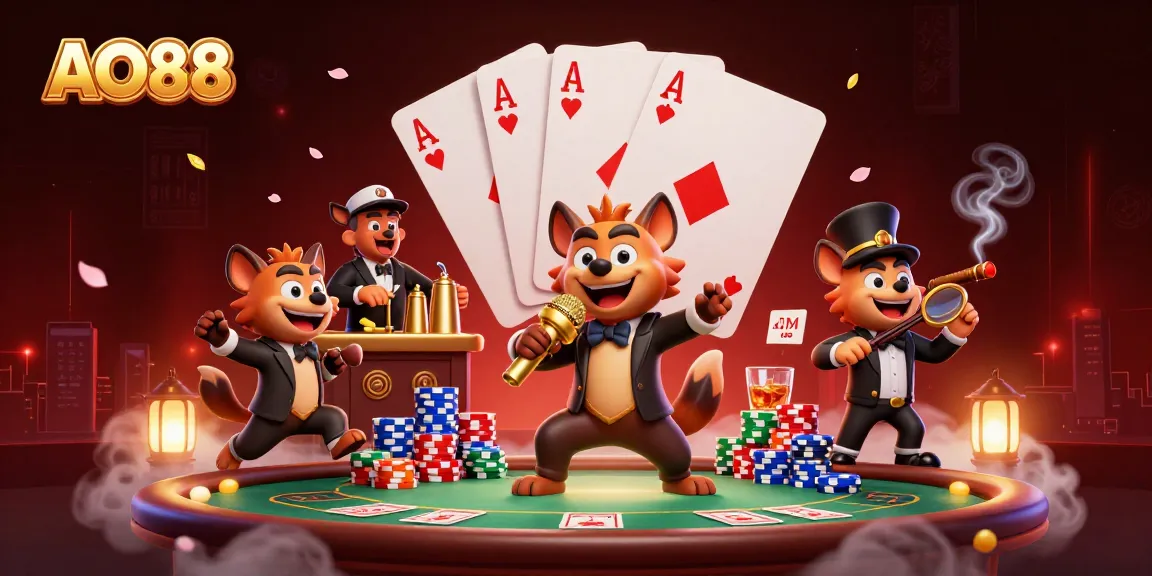 Experience the vibrant energy of AO88 with hyenas running a casino club in a dynamic 3D illustration.