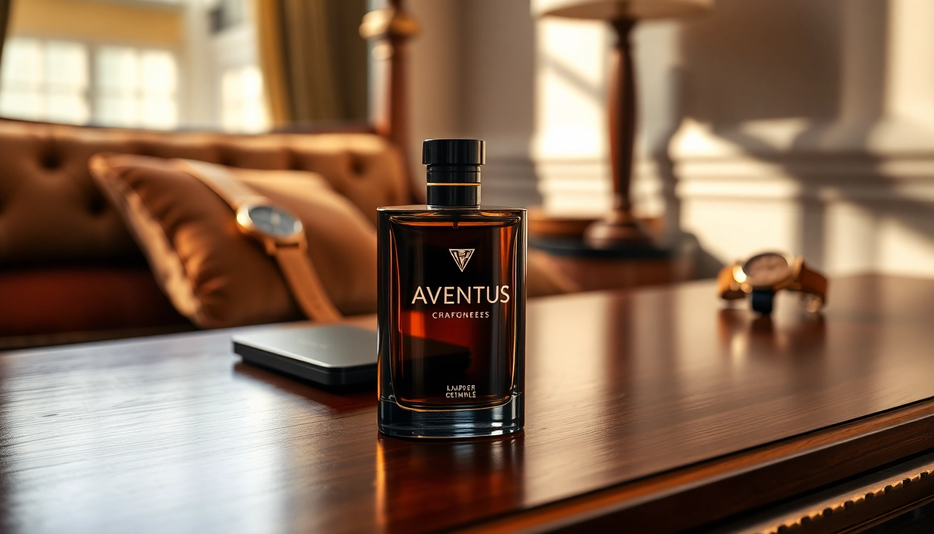 Captivating Aventus cologne bottle against a sophisticated wooden backdrop, exuding luxury.