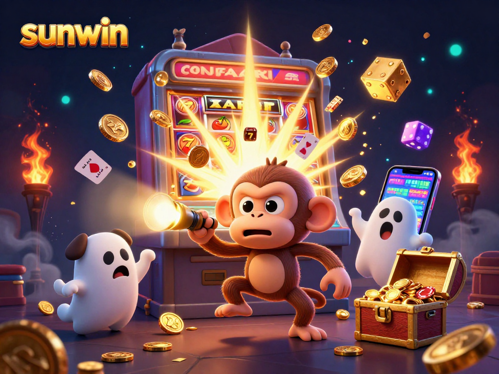 Join the fun with sunwin as a mischievous monkey juggles golden casino treasures.