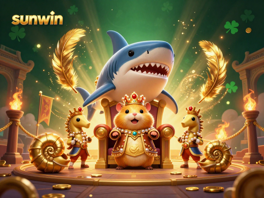 Experience thrilling adventures at sunwin with a golden hamster king in a 3D casino battle illustration.
