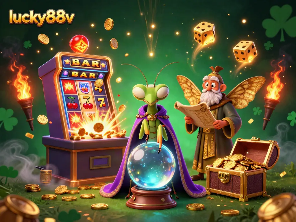 Experience the jackpot thrills of lucky88v with a vibrant casino-themed illustration featuring dynamic games.