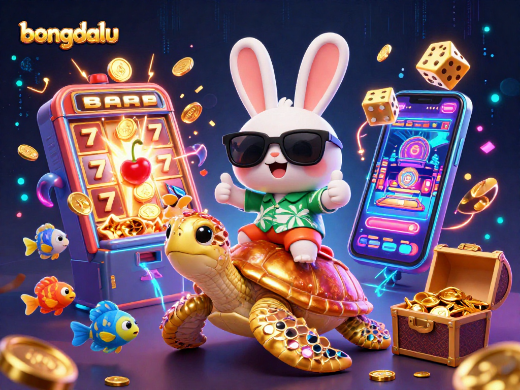 bongdalu offers a vibrant casino experience with a lucky rabbit, a golden turtle, and festive gaming elements.