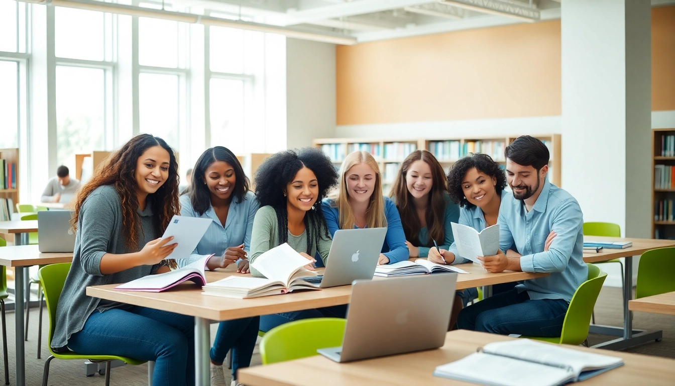 Enhance exam support with students collaborating in a vibrant study environment.