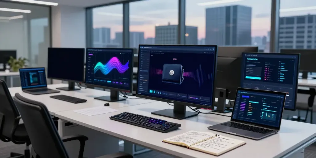 legitimate bitcoin recovery expert analyzing blockchain data in a modern digital workspace