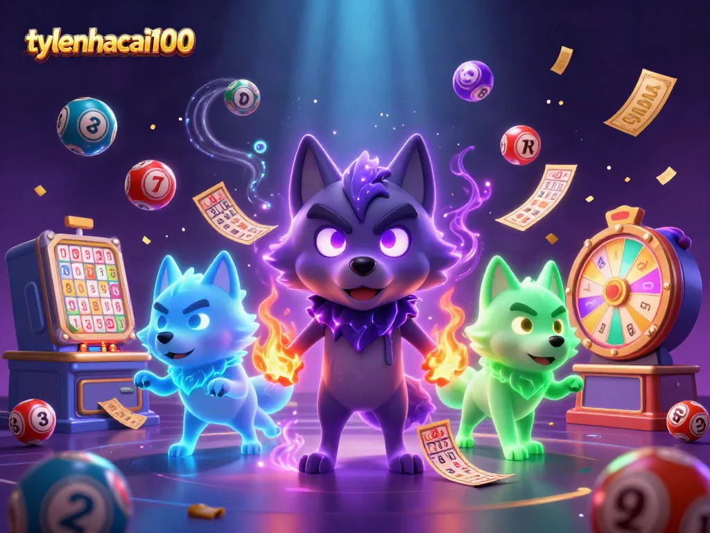Win big with tylenhacai100 in this immersive 3D illustration of a vibrant lottery scene.