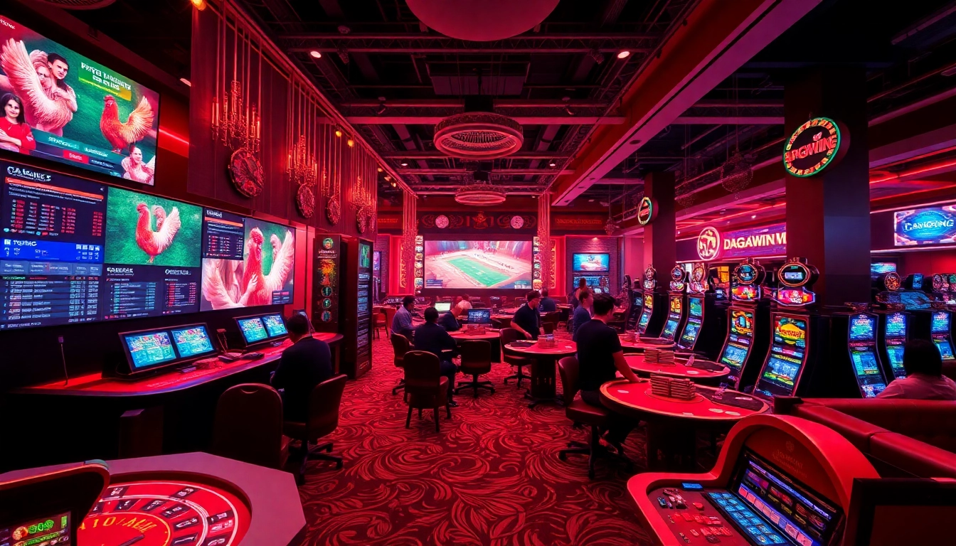 Exciting live gaming scene at dagawin.live, showcasing vibrant online cockfighting and casino action.