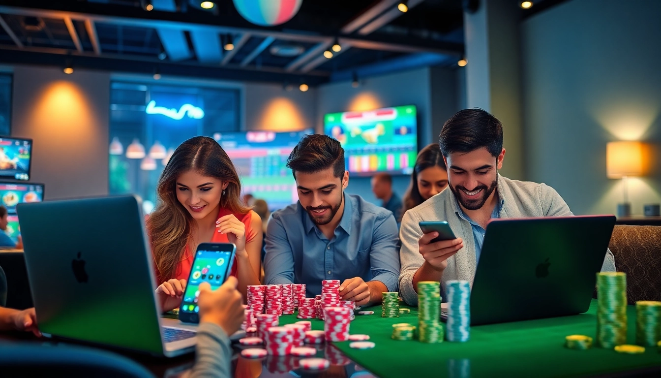 Engaging online betting scene at tk88win.live with players and casino elements.