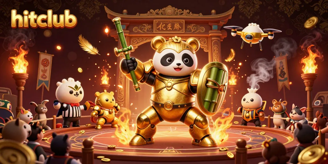 Experience thrilling action with hitclub’s gambling arena, showcasing golden panda battling with dynamic game elements.