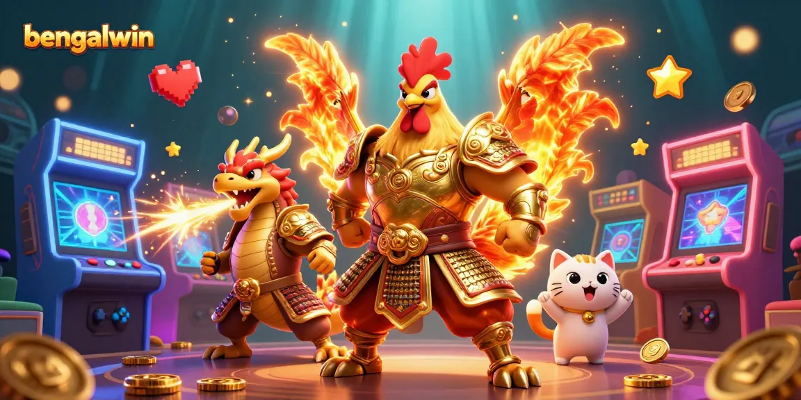 Bengalwin captures exciting gaming action with a dynamic scene featuring a warrior rooster and dragon hatchling.