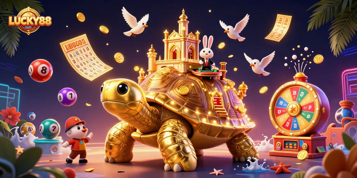 Engage in thrilling gameplay with LUCKY88, featuring a vibrant 3D scene of exciting casino elements.