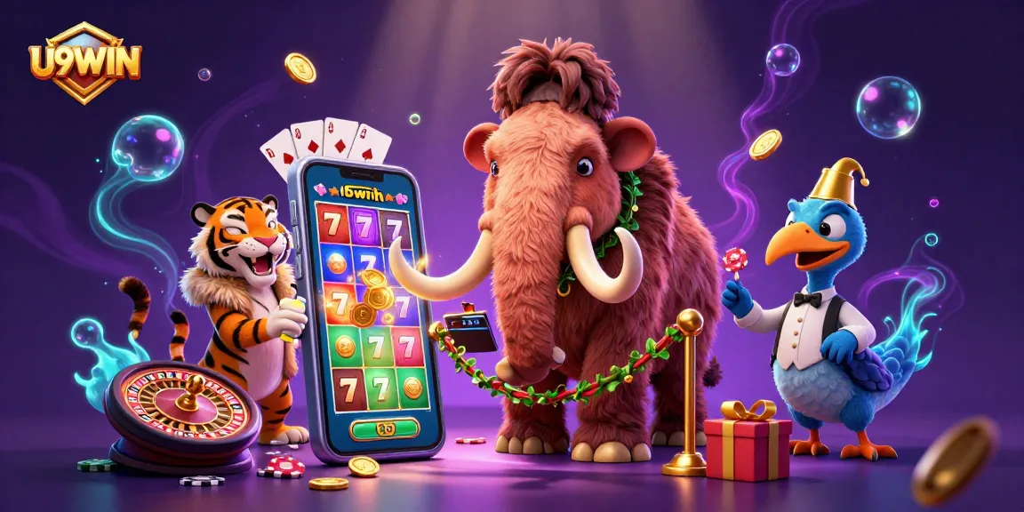 Experience U9WIN with a lively 3D casino scene featuring unique characters and vibrant gaming elements.