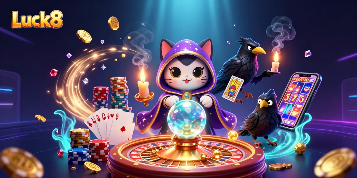 Engage with Luck8's enchanting casino scene featuring mystical characters and vibrant game elements.