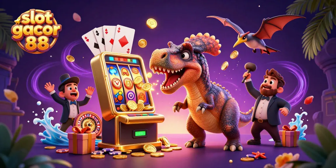 Experience excitement with slot gacor 88 as creatures and golden coins erupt in a lively casino scene.