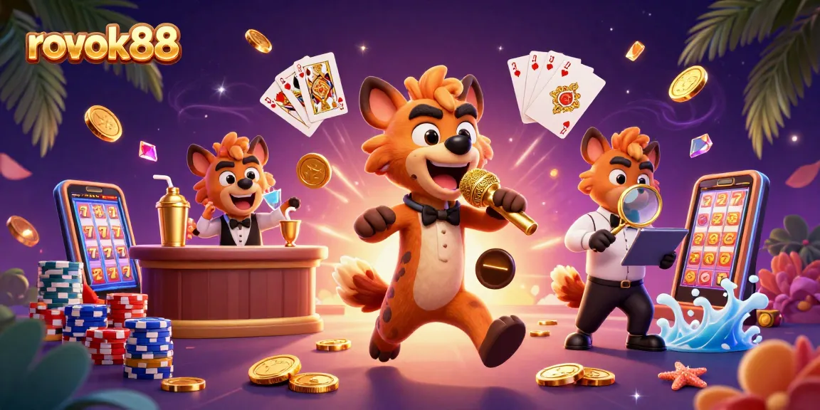 Enjoy an exciting rokok88 casino experience with animated hyenas in a vibrant gaming scene.