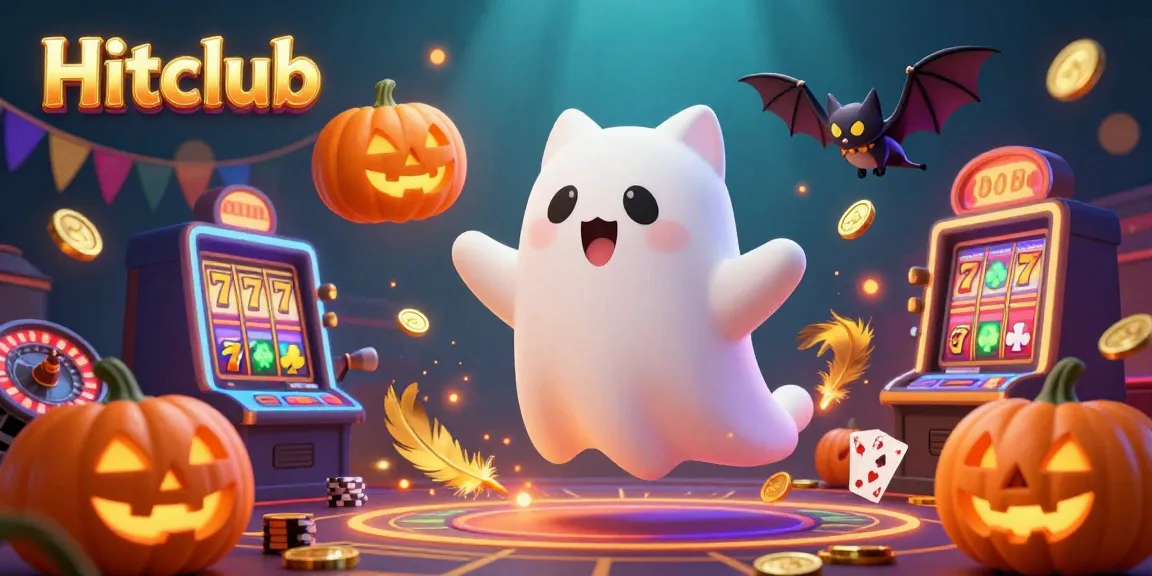 Hitclub showcases an engaging casino scene with a ghost cat, glowing pumpkins, and vibrant game elements.