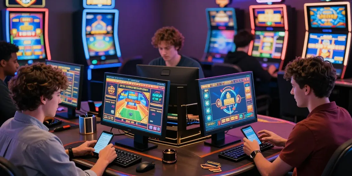 Players enjoying online games at casinos that accept credit cards, surrounded by vibrant digital themes and dynamic gaming elements.