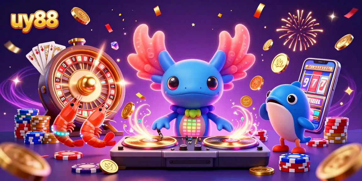 Experience uy88's vibrant gaming world with colorful characters and dynamic casino action.